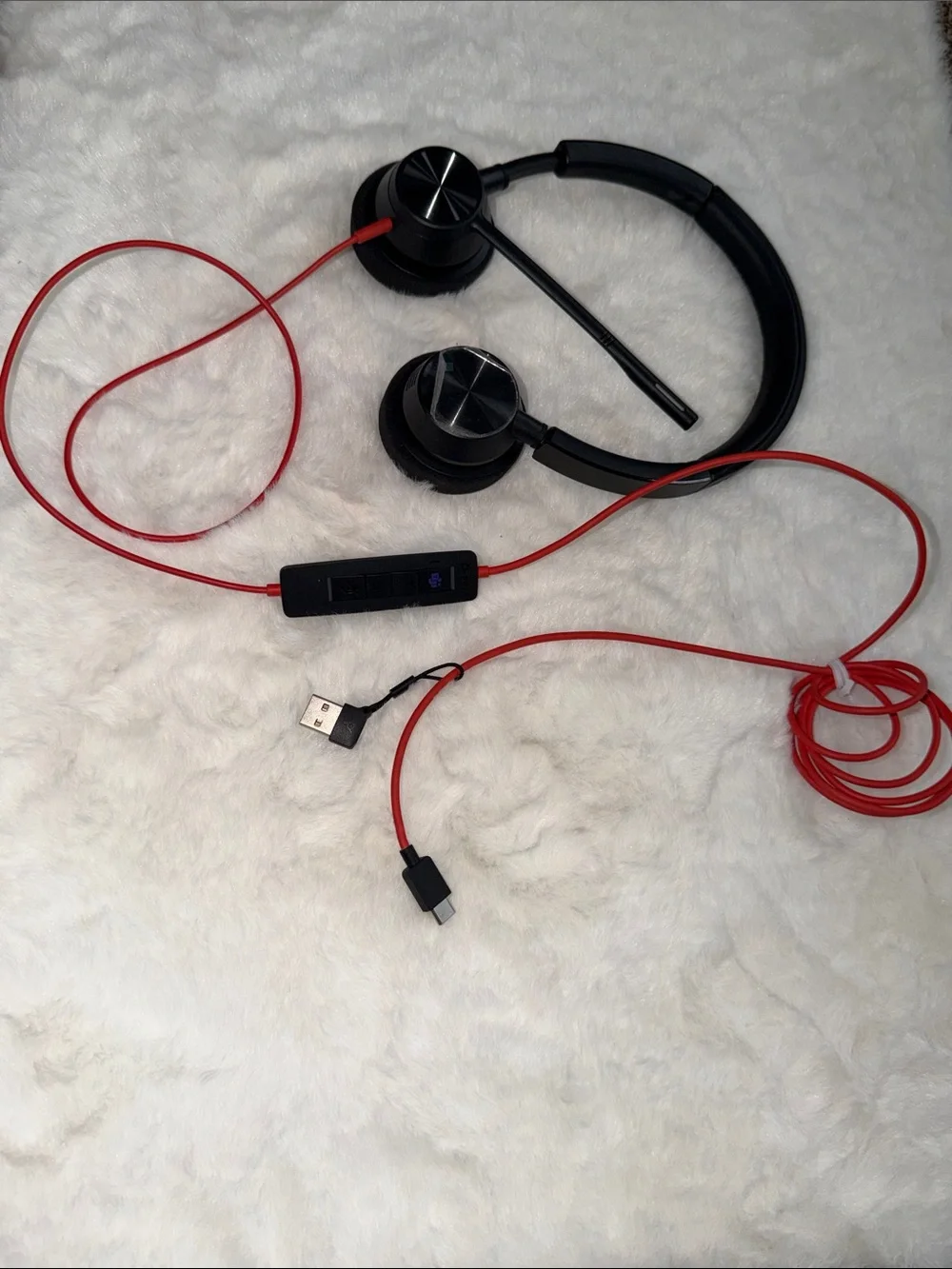 Black and Red Wired Headset with Inline Controls